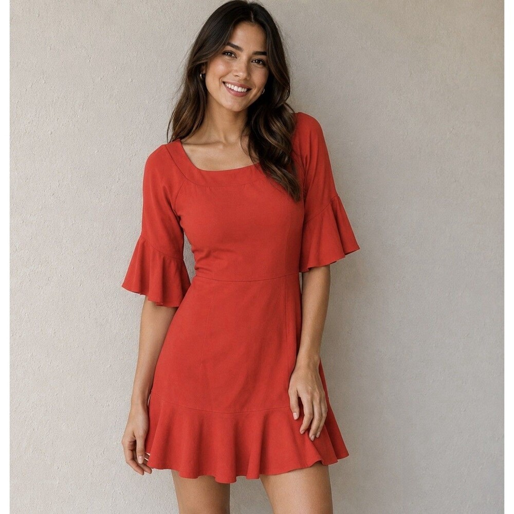 Free People Flower Market Hot Orange Off the Shoulder Dress Women’s Size M